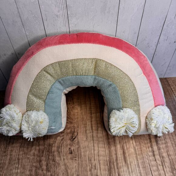 Rainbow Shelf Sitter Mon Ami Pillow Gift for Baby Pink Pom Pom NEW FAST SHIP - Picture 2 of 7
